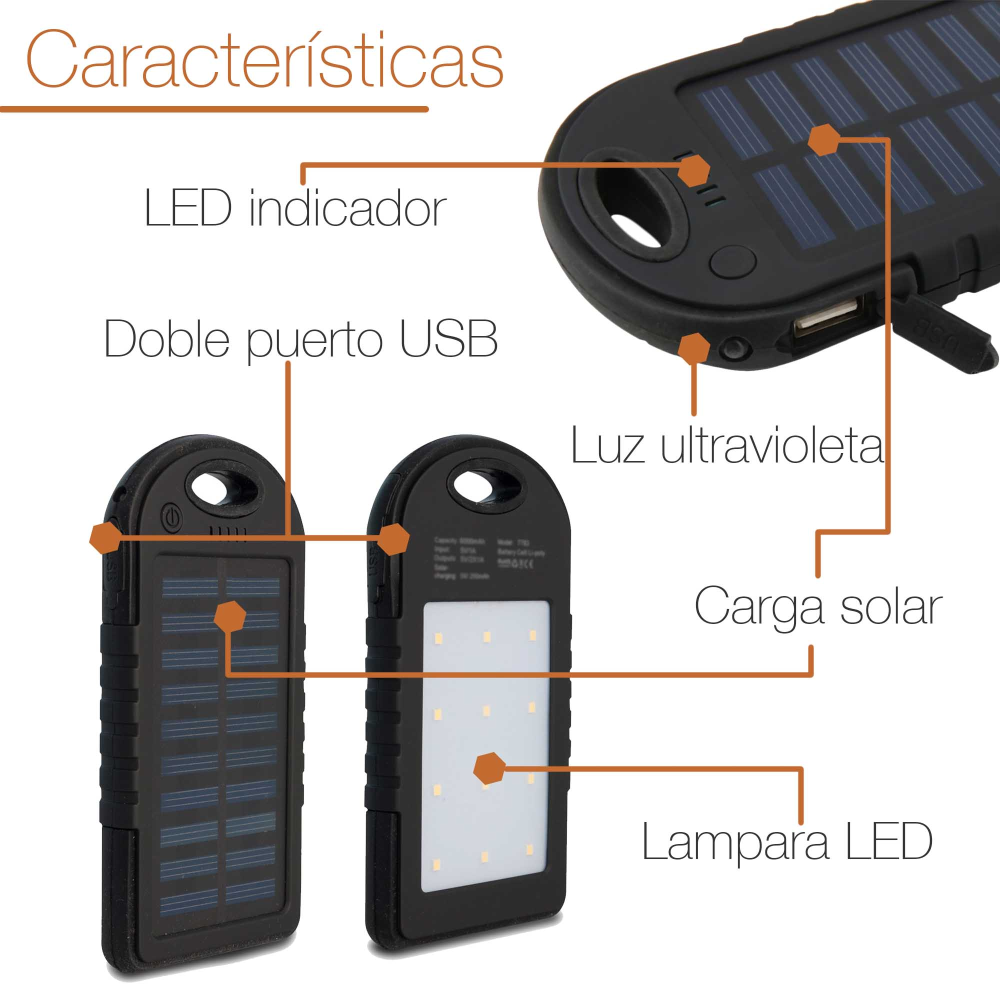 Power Bank Solar Batería 12000Mah